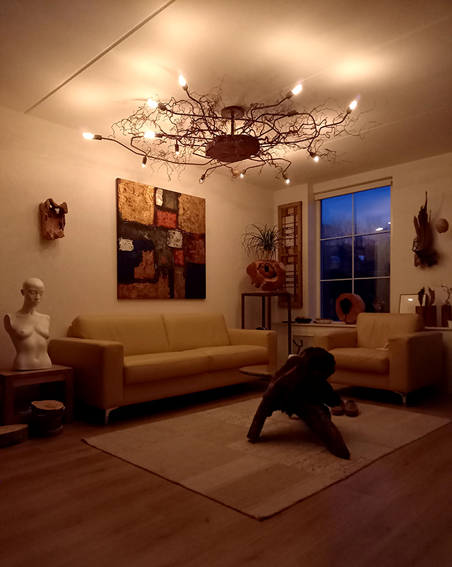 Plafondlamp Geoxideerd Koper met Organisch Materiaal